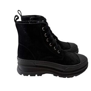 Hee Brand Black Suede Combat Boots Side Zip Lug Sole Made in Spain EU 38 US 7
